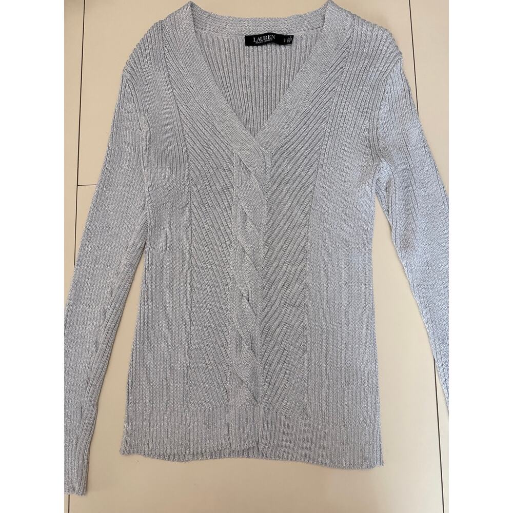 Lauren Ralph Lauren Metallic Ribbed Cable Knit Sweater L
